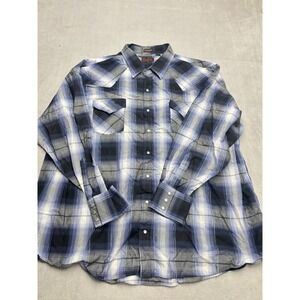 Plains Western Wear Mens 3X Big Man Blue Plaid Pearl Snap Western Shirt